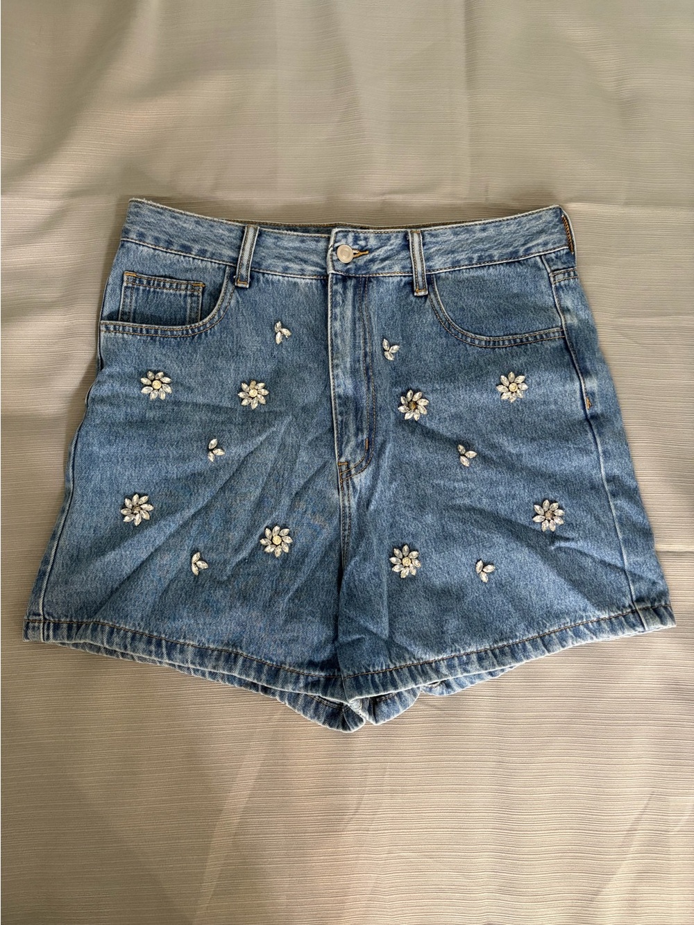 Lulu's Light Blue Denim Daisy Embroidered Shorts